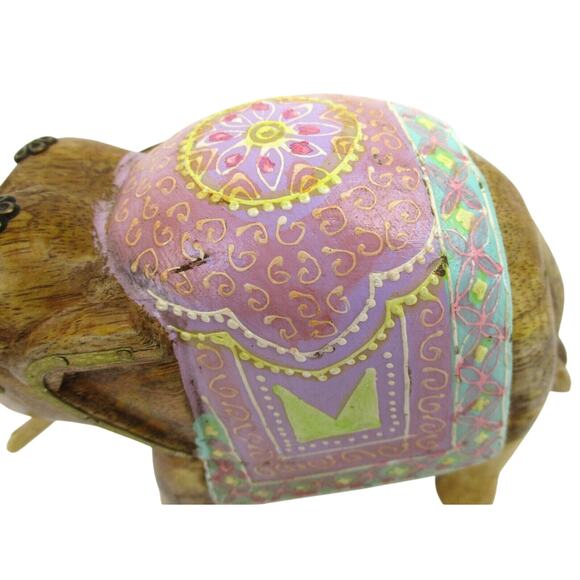 Elephant with Decorative Painted Blanket Carved Wood Home Decor 7.25 x 6" x 2.75 - Picture 7 of 10